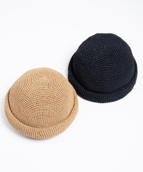 RACAL（ラカル）の「Linen Touch Cotton Hand Knit Roll Cap / 擬麻加工コットンカギ編みハンドメイドロールキャップ（キャップ・メンズ・ナチュラル/ブラック・FREE）」の7枚目の写真