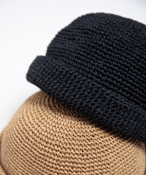 RACAL（ラカル）の「Linen Touch Cotton Hand Knit Roll Cap / 擬麻加工コットンカギ編みハンドメイドロールキャップ（キャップ・メンズ・ナチュラル/ブラック・FREE）」の10枚目の写真