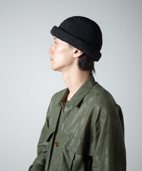 RACAL（ラカル）の「Linen Touch Cotton Hand Knit Roll Cap / 擬麻加工コットンカギ編みハンドメイドロールキャップ（キャップ・メンズ・ナチュラル/ブラック・FREE）」の12枚目の写真
