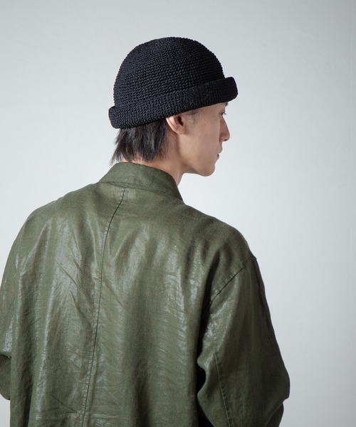 RACAL（ラカル）の「Linen Touch Cotton Hand Knit Roll Cap / 擬麻加工コットンカギ編みハンドメイドロールキャップ（キャップ・メンズ・ナチュラル/ブラック・FREE）」の14枚目の写真