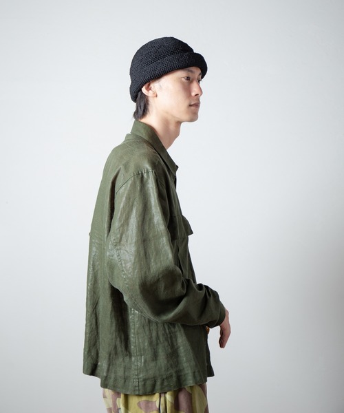 RACAL（ラカル）の「Linen Touch Cotton Hand Knit Roll Cap / 擬麻加工コットンカギ編みハンドメイドロールキャップ（キャップ・メンズ・ナチュラル/ブラック・FREE）」の15枚目の写真