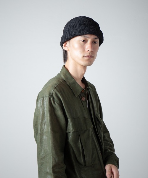 RACAL（ラカル）の「Linen Touch Cotton Hand Knit Roll Cap / 擬麻加工コットンカギ編みハンドメイドロールキャップ（キャップ・メンズ・ナチュラル/ブラック・FREE）」の16枚目の写真