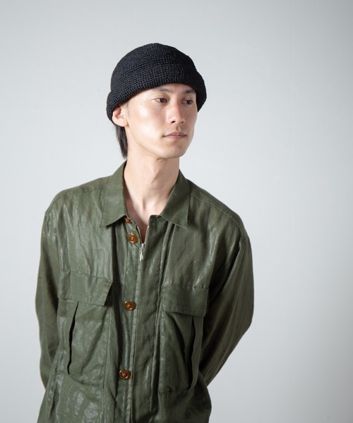 RACAL（ラカル）の「Linen Touch Cotton Hand Knit Roll Cap / 擬麻加工コットンカギ編みハンドメイドロールキャップ（キャップ・メンズ・ナチュラル/ブラック・FREE）」の17枚目の写真