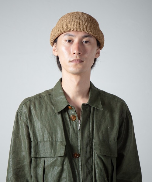 RACAL（ラカル）の「Linen Touch Cotton Hand Knit Roll Cap / 擬麻加工コットンカギ編みハンドメイドロールキャップ（キャップ・メンズ・ナチュラル/ブラック・FREE）」の18枚目の写真
