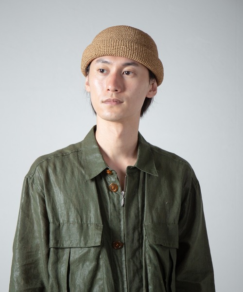 RACAL（ラカル）の「Linen Touch Cotton Hand Knit Roll Cap / 擬麻加工コットンカギ編みハンドメイドロールキャップ（キャップ・メンズ・ナチュラル/ブラック・FREE）」の19枚目の写真