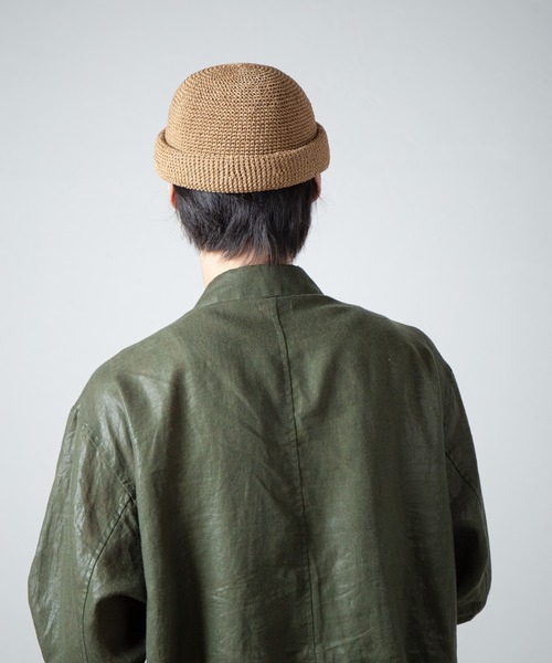RACAL（ラカル）の「Linen Touch Cotton Hand Knit Roll Cap / 擬麻加工コットンカギ編みハンドメイドロールキャップ（キャップ・メンズ・ナチュラル/ブラック・FREE）」の21枚目の写真