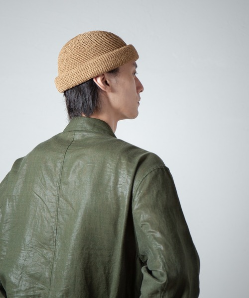 RACAL（ラカル）の「Linen Touch Cotton Hand Knit Roll Cap / 擬麻加工コットンカギ編みハンドメイドロールキャップ（キャップ・メンズ・ナチュラル/ブラック・FREE）」の22枚目の写真