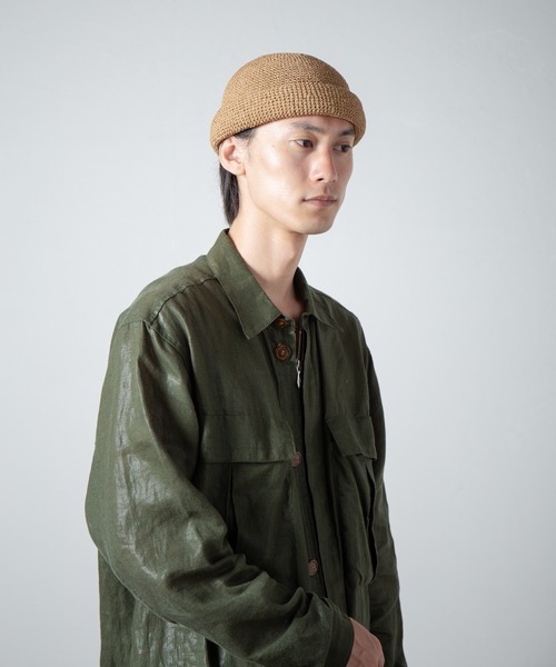 Linen Touch Cotton Hand Knit Roll Cap / 擬麻加工コットンカギ編み