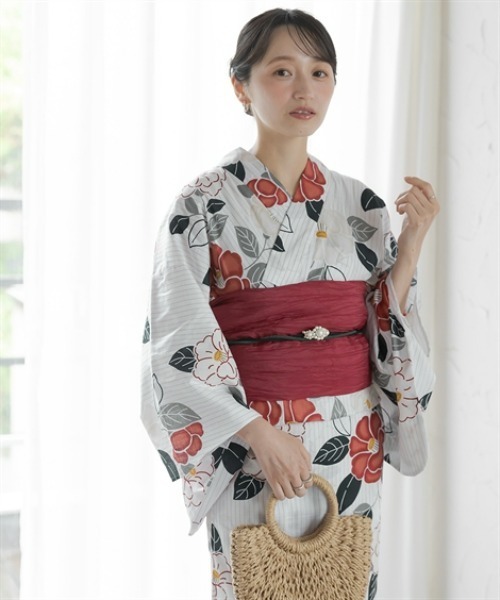 Petitjo(プッチージョ)の「小さいサイズ 花柄綿100%浴衣2点セット (浴衣+兵児帯) 低身長さん・小柄女性(浴衣・レディース・レッド・FREE)」の3枚目の写真