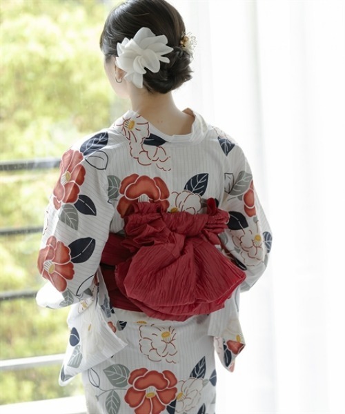 Petitjo(プッチージョ)の「小さいサイズ 花柄綿100%浴衣2点セット (浴衣+兵児帯) 低身長さん・小柄女性(浴衣・レディース・レッド・FREE)」の9枚目の写真