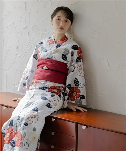 Petitjo(プッチージョ)の「小さいサイズ 花柄綿100%浴衣2点セット (浴衣+兵児帯) 低身長さん・小柄女性(浴衣・レディース・レッド・FREE)」の13枚目の写真