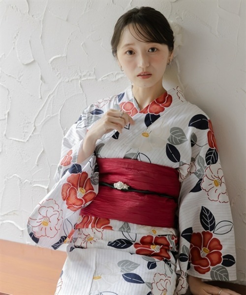 Petitjo(プッチージョ)の「小さいサイズ 花柄綿100%浴衣2点セット (浴衣+兵児帯) 低身長さん・小柄女性(浴衣・レディース・レッド・FREE)」の14枚目の写真