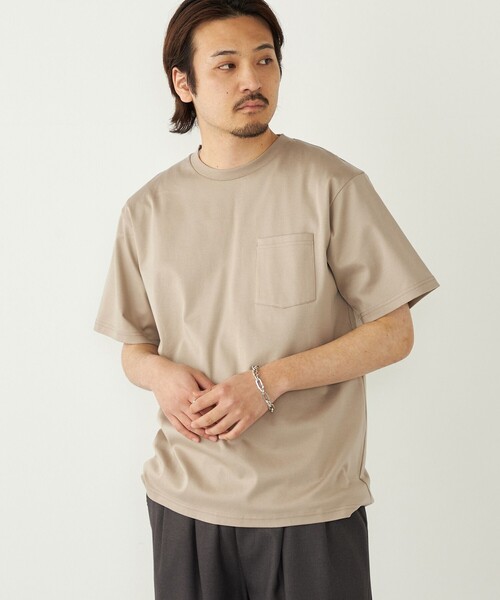 SHIPS Colors(シップス カラーズ)の「SHIPS Colors:〈抗菌防臭・接触冷感・UVカット〉シルケット コットン クルーネック T◇(Tシャツ/カットソー・メンズ・ライトホワイト/ベージュ/ネイビー/ブラック/グレー・X-LARGE/LARGE/MEDIUM/SMALL)」の4枚目の写真