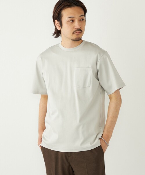 SHIPS Colors(シップス カラーズ)の「SHIPS Colors:〈抗菌防臭・接触冷感・UVカット〉シルケット コットン クルーネック T◇(Tシャツ/カットソー・メンズ・ライトホワイト/ベージュ/ネイビー/ブラック/グレー・X-LARGE/LARGE/MEDIUM/SMALL)」の3枚目の写真