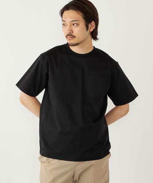SHIPS Colors(シップス カラーズ)の「SHIPS Colors:〈抗菌防臭・接触冷感・UVカット〉シルケット コットン クルーネック T◇(Tシャツ/カットソー・メンズ・ライトホワイト/ベージュ/ネイビー/ブラック/グレー・X-LARGE/LARGE/MEDIUM/SMALL)」の2枚目の写真