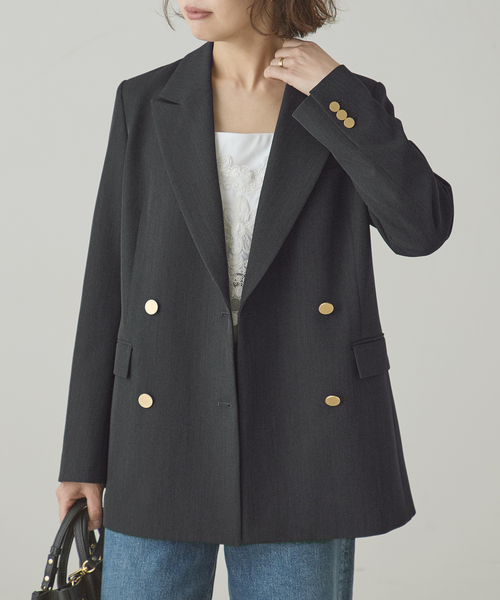 journal standard L'essage(ジャーナルスタンダードレサージュ)の「《追加6/セットアップ可》ヴィスポリギャバブレザージャケット(その他アウター・レディース・グレー/ネイビー・38/36)」の1枚目の写真