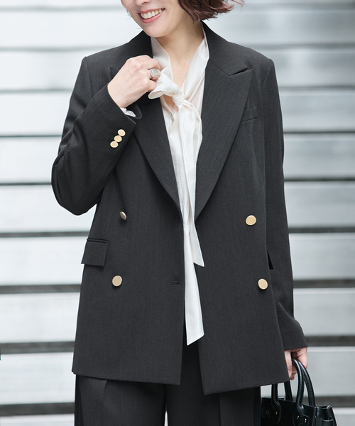 journal standard L'essage(ジャーナルスタンダードレサージュ)の「《追加6/セットアップ可》ヴィスポリギャバブレザージャケット(その他アウター・レディース・グレー/ネイビー・38/36)」の22枚目の写真