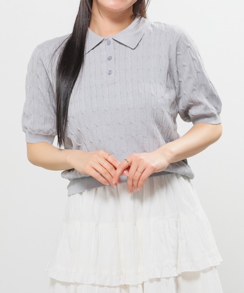 Honeys（ハニーズ）の「衿付ニット（ニット/セーター・レディース・アイボリー/グレー/レッド/ネイビー・L/M/S）」の4枚目の写真