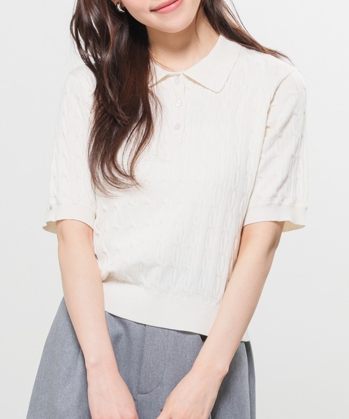 Honeys（ハニーズ）の「衿付ニット（ニット/セーター・レディース・アイボリー/グレー/レッド/ネイビー・L/M/S）」の3枚目の写真
