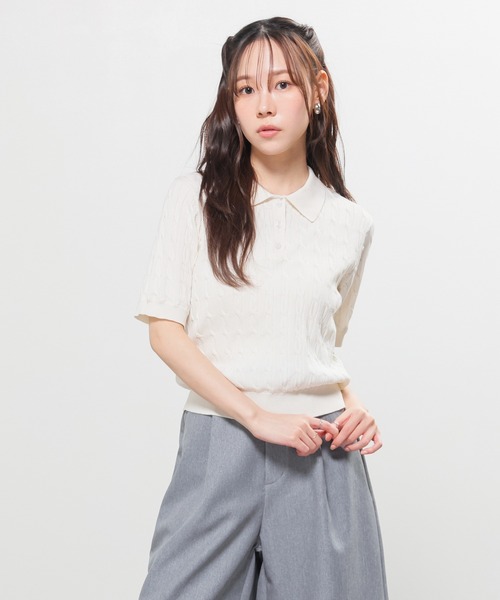 Honeys（ハニーズ）の「衿付ニット（ニット/セーター・レディース・アイボリー/グレー/レッド/ネイビー・L/M/S）」の7枚目の写真