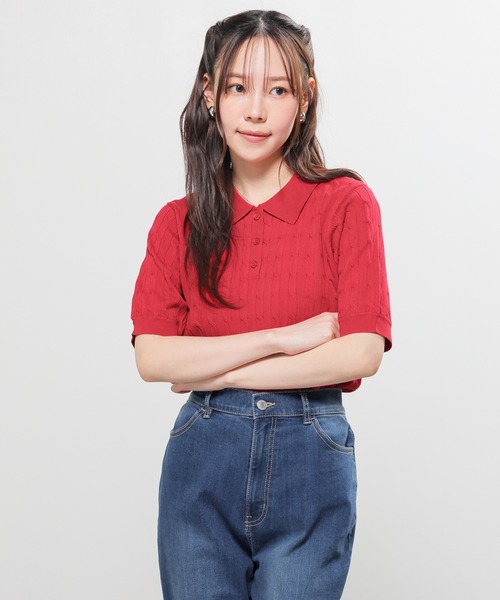 Honeys（ハニーズ）の「衿付ニット（ニット/セーター・レディース・アイボリー/グレー/レッド/ネイビー・L/M/S）」の15枚目の写真