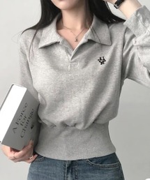 Vネック 襟付き ショート丈 スウェット