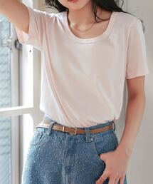 Tシャツ/カットソー（ピンク/桃色系・Uネック）ファッション通販