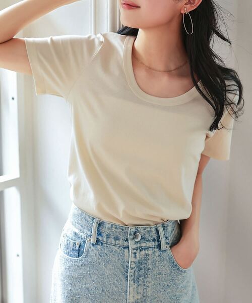 【m.a+／エムエークロス】切りっぱなしホツレ加工 半袖ニットカットソー KOEISTORE（コウエイストア） Tシャツ レディース 汗染み防止 UVカット