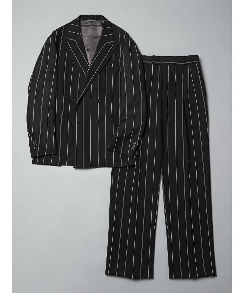 SUIT SQUARE（スーツスクエア）の「GOOVI／タックストレートパンツ／シェットランドウールブレンド／ワイドストライプ（スーツパンツ・メンズ・ブラック・1/2/3）」の6枚目の写真