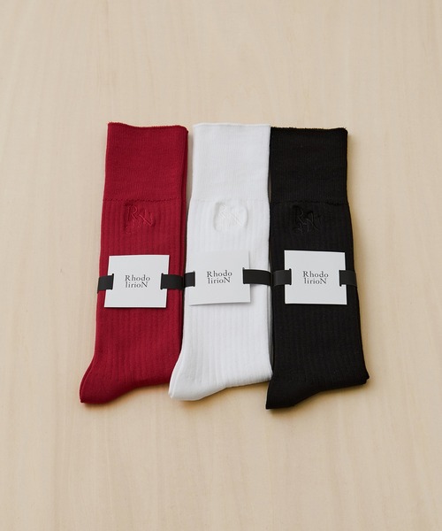 RhodolirioN（ロドリリオン）の「[RhodolirioN/ロドリリオン]Monogram Stitch Ribbed Socks（ソックス/靴下・レディース・ホワイト/ブラック/レッド・FREE）」の4枚目の写真
