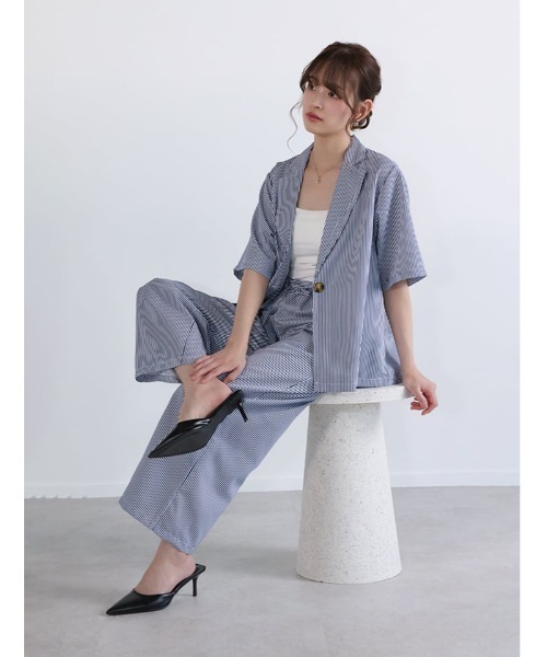 fifth（フィフス）の「【2点セット】シングルジャケット×パンツセットアップ（セットアップ・レディース・ライトベージュ/ブラック/ストライプ/ブルー・XS/M）」の4枚目の写真