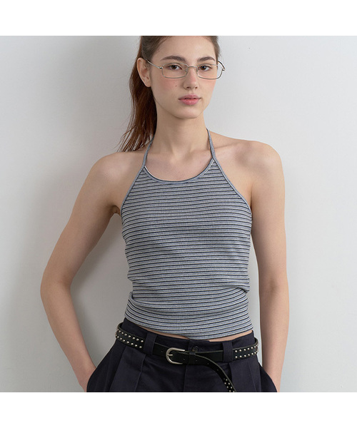 ROLAROLA(ロラロラ)の「STRIPE HALTER NECK TOP GRAY(Tシャツ/カットソー・レディース・グレー・SMALL/MEDIUM)」の1枚目の写真