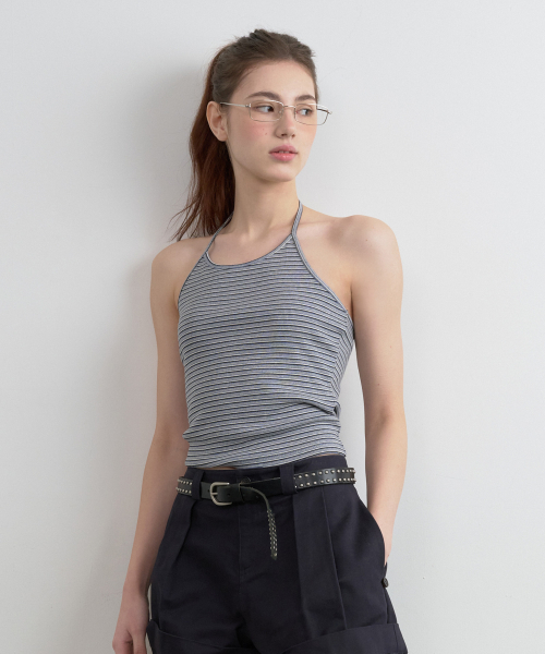 ROLAROLA(ロラロラ)の「STRIPE HALTER NECK TOP GRAY(Tシャツ/カットソー・レディース・グレー・SMALL/MEDIUM)」の2枚目の写真