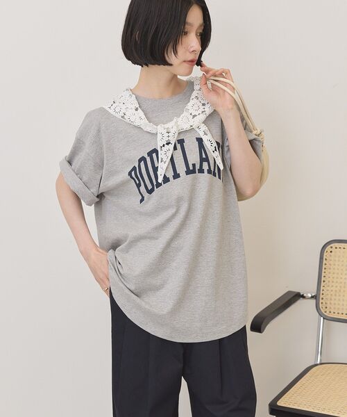 AMERICAN HOLIC(アメリカンホリック)の「PORTLAND裾ラウンドTシャツ(Tシャツ/カットソー・レディース・オフホワイト/チャコールグレー/ネイビー/ホワイト系その他/グレー系その他・FREE)」の1枚目の写真
