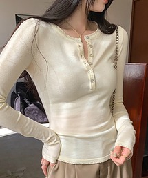 ヘンリーネック長袖トップス