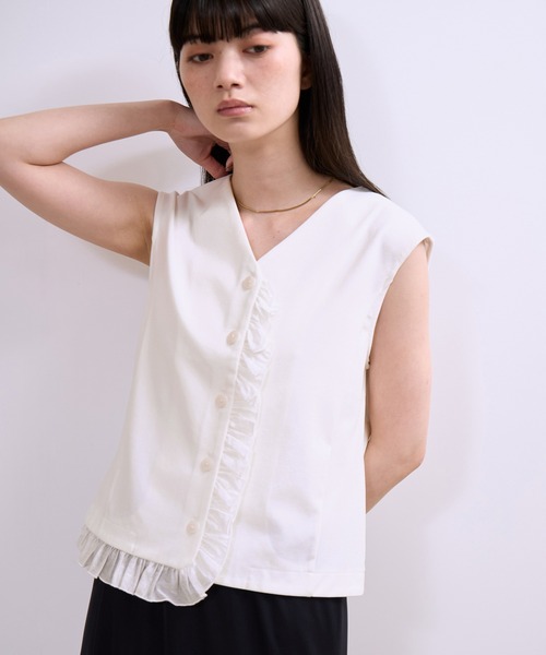 WEB限定】・【定番】ラッフルコンビスリーブレストップス（Tシャツ