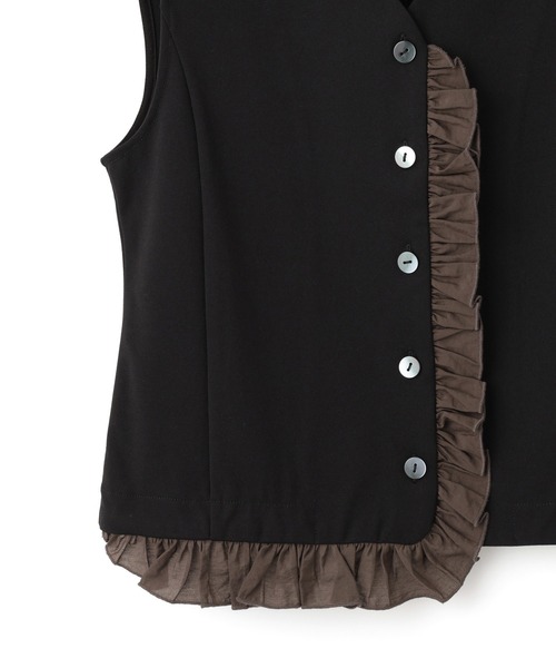 ADAM ET ROPE'（アダムエロペ）の「【WEB限定】・【定番】ラッフルコンビスリーブレストップス（Tシャツ/カットソー・レディース・ブラック/ブラック系その他2/ホワイト・FREE）」の4枚目の写真
