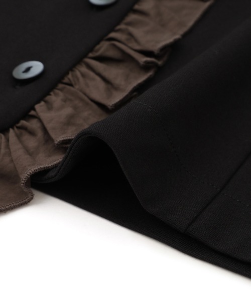 ADAM ET ROPE'（アダムエロペ）の「【WEB限定】・【定番】ラッフルコンビスリーブレストップス（Tシャツ/カットソー・レディース・ブラック/ブラック系その他2/ホワイト・FREE）」の7枚目の写真