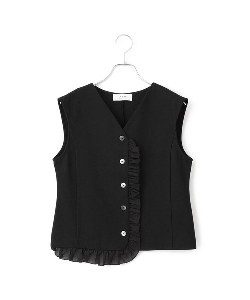 ADAM ET ROPE'（アダムエロペ）の「【WEB限定】・【定番】ラッフルコンビスリーブレストップス（Tシャツ/カットソー・レディース・ブラック/ブラック系その他2/ホワイト・FREE）」の13枚目の写真