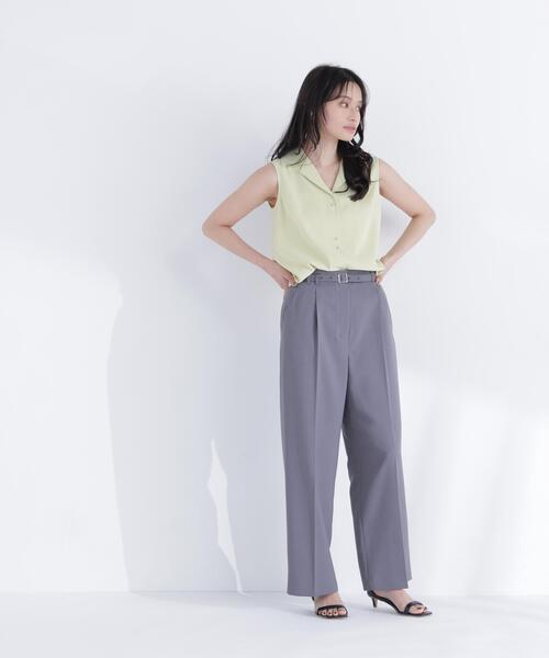 NATURAL BEAUTY BASIC（ナチュラルビューティーベーシック）の「ベルテッドタックワイドパンツ（その他パンツ・レディース・グレー/ダークブラウン・P/S/MEDIUM/SMALL）」の4枚目の写真