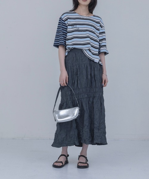 Eimee Law(エイミーロウ)の「ボーダーパッチワーク エンブロクロップドTシャツ(Tシャツ/カットソー・レディース・ボルドー/カーキ/サックスブルー・FREE)」の22枚目の写真