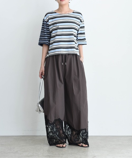 Eimee Law(エイミーロウ)の「ボーダーパッチワーク エンブロクロップドTシャツ(Tシャツ/カットソー・レディース・ボルドー/カーキ/サックスブルー・FREE)」の14枚目の写真