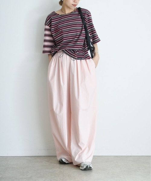 Eimee Law(エイミーロウ)の「ボーダーパッチワーク エンブロクロップドTシャツ(Tシャツ/カットソー・レディース・ボルドー/カーキ/サックスブルー・FREE)」の12枚目の写真