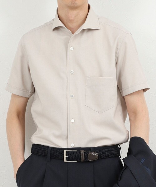 NOLLEY’S(ノーリーズ)の「《ビジカジ対応》ノータイシャツ イタリアンカラー半袖シャツ 26SS(ビジネスシャツ・メンズ・ダークネイビー/ベージュ/ブルー系その他/オフホワイト・XL/L/M/S)」の2枚目の写真