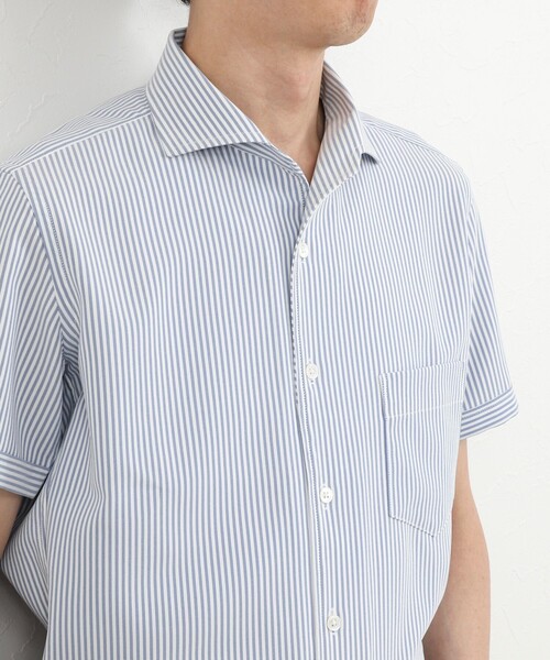 NOLLEY’S(ノーリーズ)の「《ビジカジ対応》ノータイシャツ イタリアンカラー半袖シャツ 26SS(ビジネスシャツ・メンズ・ダークネイビー/ベージュ/ブルー系その他/オフホワイト・XL/L/M/S)」の3枚目の写真