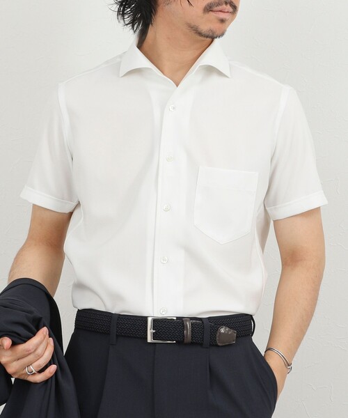 NOLLEY’S(ノーリーズ)の「《ビジカジ対応》ノータイシャツ イタリアンカラー半袖シャツ 26SS(ビジネスシャツ・メンズ・ダークネイビー/ベージュ/ブルー系その他/オフホワイト・XL/L/M/S)」の1枚目の写真