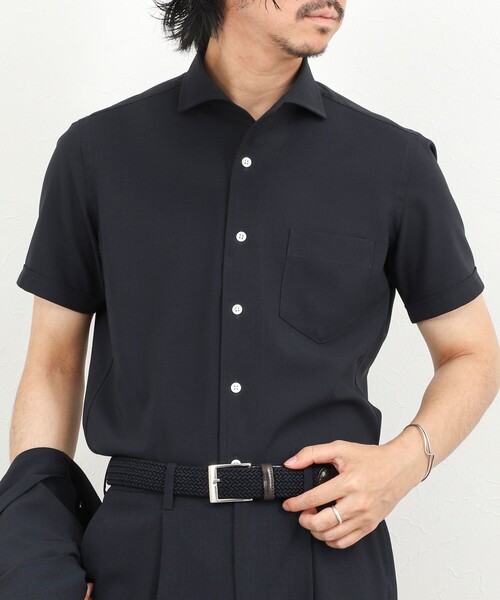 NOLLEY’S(ノーリーズ)の「《ビジカジ対応》ノータイシャツ イタリアンカラー半袖シャツ 26SS(ビジネスシャツ・メンズ・ダークネイビー/ベージュ/ブルー系その他/オフホワイト・XL/L/M/S)」の4枚目の写真