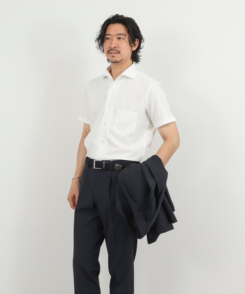 NOLLEY’S(ノーリーズ)の「《ビジカジ対応》ノータイシャツ イタリアンカラー半袖シャツ 26SS(ビジネスシャツ・メンズ・ダークネイビー/ベージュ/ブルー系その他/オフホワイト・XL/L/M/S)」の21枚目の写真