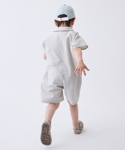 petit main(プティマイン)の「布帛開衿シャツカバーオール(サロペット/オーバーオール・キッズ・ストライプ/ネイビー・M(100-110cm)/S(80-90cm))」の10枚目の写真