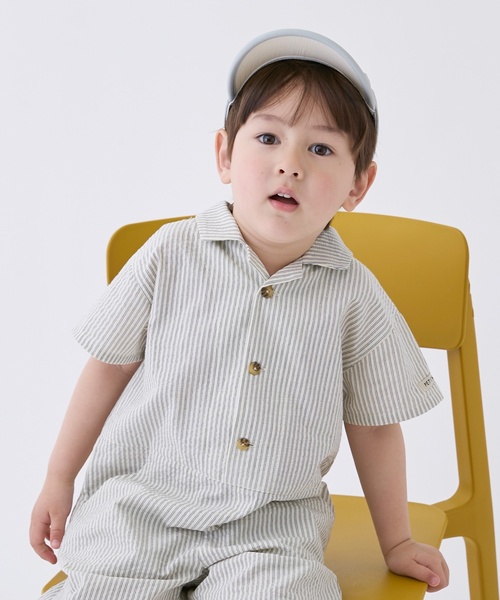 petit main(プティマイン)の「布帛開衿シャツカバーオール(サロペット/オーバーオール・キッズ・ストライプ/ネイビー・M(100-110cm)/S(80-90cm))」の11枚目の写真